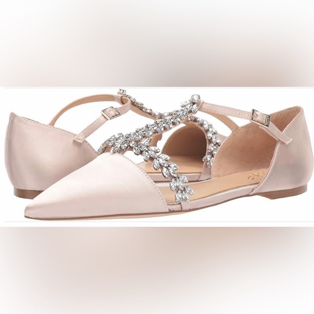 Jewel Badgley Mischka Blush Flats with Crystal Straps